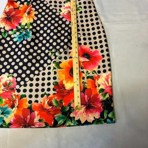 Joseph Ribkoff Women's Sheath Dress US 14 Bright Floral Asym Dots Sleeveless - Picture 9 of 9
